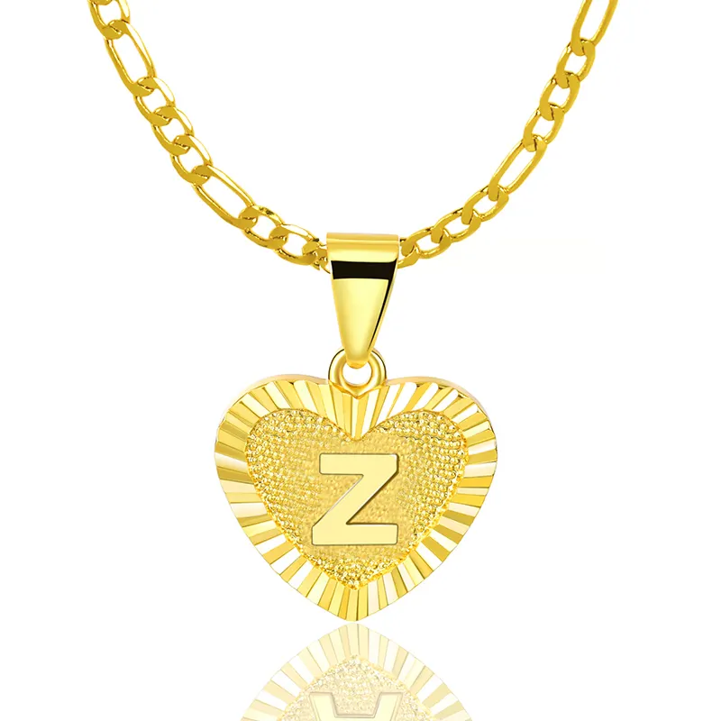 Collar de cobre con colgante inicial para hombre y mujer, colgante de oro de 18k con forma de corazón, de amor, joyería