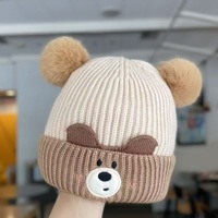 Bonnet tricoté à oreilles rondes motif dessin animé mignon, vente en gros d'usine, pour bébés garçons et filles de 6 mois à 2 ans, collection automne-hiver