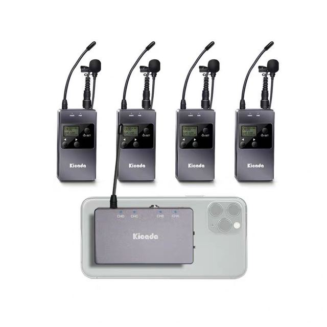 Kicada KW-M01 Aluminum Alloy Wireless Lavalier Microphone RX+TX+TX+TX for iphone DSLR Camera Smartphone Live Audio