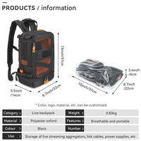 Sac à dos de rangement pour appareil photo, personnalisé OEM, étanche, respirant, en maille, avec fermeture éclair, idéal pour les streamers et l'équipement Wi-Fi – Vente chaude