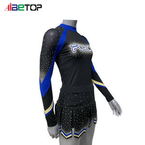 Uniformes de porristas de manga larga con diamantes de imitación para mujeres y niñas, <span class=keywords><strong>disfraz</strong></span> de <span class=keywords><strong>animadora</strong></span> con mangas para la temporada de <span class=keywords><strong>invierno</strong></span> - Product Image 2