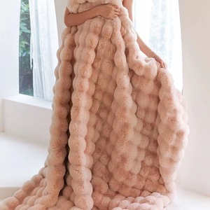 더블 레이어 럭셔리 산호 마이크로 밍크 탄성 버블 트위스트 토끼 인조 모피 담요