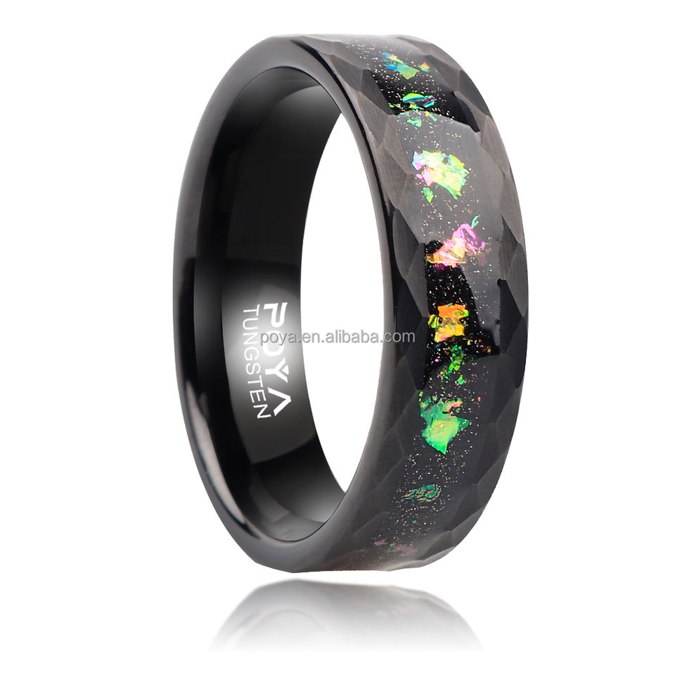 POYA Custom 8mm Hammered Alexandrite Space Rings Black Tungsten ...