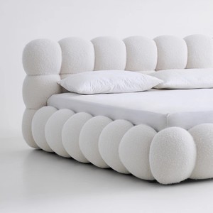 Letto per bambini in stile crema francese leggero, letto a bolle moderno e minimalista, letto matrimoniale imbottito in tessuto per camera da letto padronale - Product Image 3