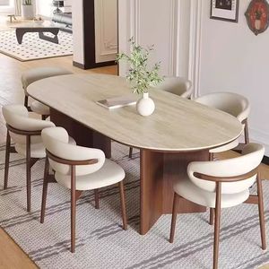 <span class=keywords><strong>Table</strong></span> à Manger Ovale en Pierre Frittée, Style Rétro Français Nordique, Pieds Couleur Noyer, <span class=keywords><strong>Table</strong></span> de Salle à Manger en Bois Massif Ancien pour Restaurant - Product Image 5