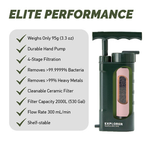 बाहरी कैंपिंग बैकपैकिंग के लिए पोर्टेबल व्यक्तिगत जीवित रहने वाले छोटे पानी फिल्टर-मैनुअल पावर स्रोत - Product Image 4