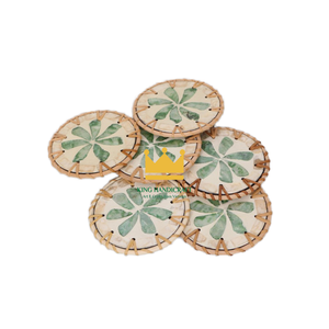 High Quality Eco-Friendly Modern <b>Rattan</b> MOP Inlay Coaster for <b>Table</b> Top Kitchen Ware Wholesale Handmade Ready Export Vietnam - Product Image 1