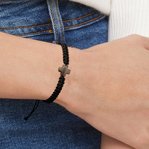 Bracelet en <span class=keywords><strong>hématite</strong></span> tissé à la main, réglable, avec croix chrétienne en acier inoxydable, bracelet porte-bonheur en cordon rouge, cadeau - Product Image 3