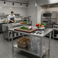 Table de travail en acier inoxydable double couche, planche à découper, table de cuisine en acier inoxydable épaissi à deux niveaux