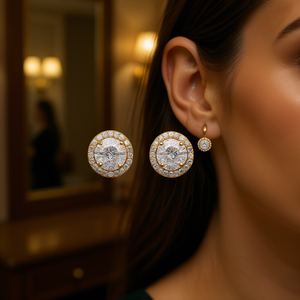 Orecchini a lobo E3343 con diamanti dorati, taglio brillante rotondo, montatura a griffe, gioielli classici da donna per matrimonio - Product Image 2