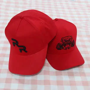 Brand New Top Quality Custom Logo 5 Panel Adults Red Cotton Baseball Hats With Embroidery Logo Sports Caps For Man And Women