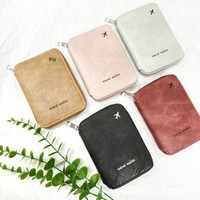 Portefeuille de voyage en cuir PU avec fermeture éclair, grande capacité, pour billets d'avion, cartes et passeports, impression de logo, imperméable et durable