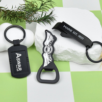 Porte-clés décapsuleur en métal noir personnalisé en forme d'aile irrégulière, idéal pour les événements promotionnels et cadeaux d'entreprise