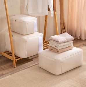 Custom Logo Cotton Linen Quilt Storage Organizer Bag Large Capacity Dustproof Visible Window for Bedding Clothing <b>Packing</b> Set - Product Image 2