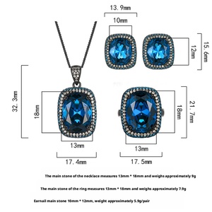 High Quality Eco-friendly Copper 13*18MM Blue Cubic Zirconia Black Gold Plated <b>Necklaces</b> Earrings Set <b>Statement</b> Jewelry Sets - Product Image 2
