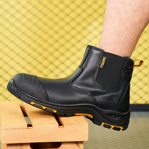 Botas de Seguridad L608 OEM ODM Impermeables de Cuero de Grano Completo, Color Negro, con Puntera de Material Compuesto, Corte Medio, Sin Metal, Botas de Trabajo Chelsea para Minería - Product Image 4