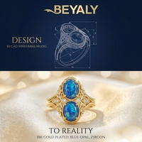 Bague papillon en émail, bleu et blanc, bijou de mariage plaqué or, avec colle