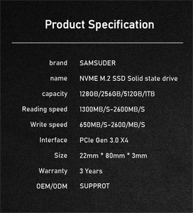SUMSUDER NVMe 2280 M2卸売価格3.0 Pcieコンピュータハードディスク128GB 256GB 512GB 1テラバイトM.2 Nvme Ssdデスクトップ内部使用 - Product Image 2