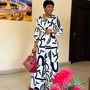 Conjunto de Dos Piezas para <span class=keywords><strong>Mujer</strong></span>, Primavera-Verano, Talla Grande, Pantalones Largos Estampados, Estilo Europeo Americano para Comercio Exterior en <span class=keywords><strong>Amazon</strong></span>, Camisa Transfronteriza - Product Image 2