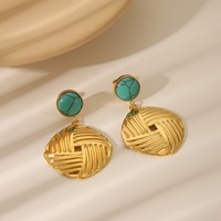 Nouvelles boucles d'oreilles en acier inoxydable, bijoux de luxe légers, style simple, pendentif carré plaqué or pour femmes