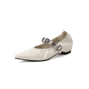 รองเท้าส้นเตี้ยหนังวัวแท้สไตล์วินเทจสำหรับผู้หญิง รุ่นใหม่ ประดับหมุด หนังแท้ ปลายเปิด ส้นสูง แพลตฟอร์ม รองเท้าหนังแบบสวม - Product Image 1