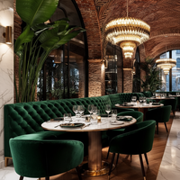 Meubles de cafétéria de luxe haut de gamme ensemble de table à manger et de chaises banquette de buffet d'angle en tissu de velours vert pour restaurant