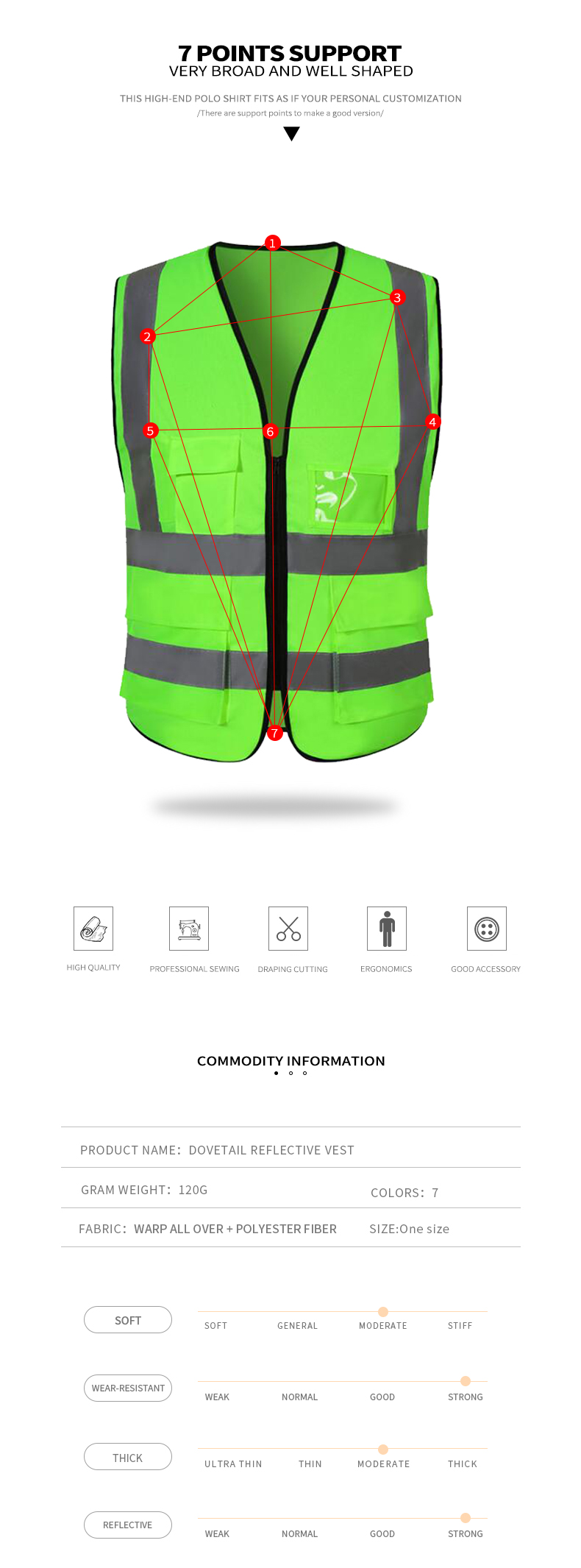 High Visible Security reflective work vest Guard Reflective striping protective work vest