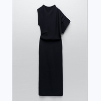 Fabricant professionnel ODM&OEM – Nouvelle robe décontractée asymétrique bleu marine en laine mérinos peignée à 100 %, longueur genou, pour femme, collection Printemps-Été