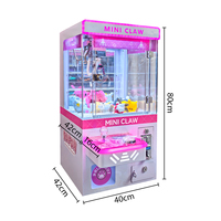 Mini machine à griffes compacte pour un joueur, avec lumières LED néon roses, à monnayeur, attrapeur de peluches