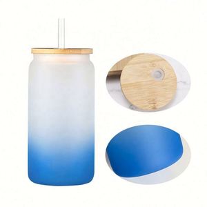 Gobelets en verre personnalisables de 12oz/16oz/20oz/25oz avec couvercle en bambou et paille pour jus et boissons, vierges pour sublimation, vente en gros - Product Image 3