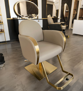 Silla de Peluquería Hidráulica Reclinable, Dorada y Gris, para Salón de Belleza y Barbería - Product Image 1