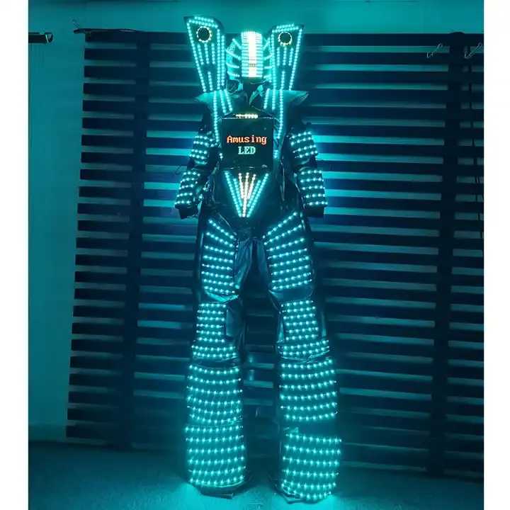 Layar Digital dada LED Stilts Walker robot setelan pesta led robot kostum panggung kostum bercahaya untuk kinerja tari