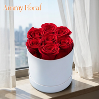 AM-PFB02 Ammy Rose éternelle blanche en boîte cadeau ronde, rose éternelle pour les cadeaux de la Saint-Valentin