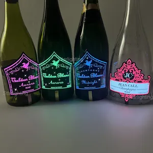Поставщик OEM, красочная водонепроницаемая клейкая светодиодная светящаяся наклейка для шампанского, этикетка для винных бутылок для ночного клуба