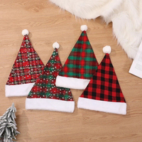 Chapeau de Père Noël en peluche rouge et noir festif, motif flocon de neige, décoration de Noël, fournitures de fête, commandes en gros