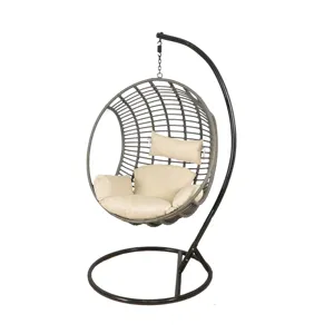 Wholesale Cheap Outdoor Furnishing PE Rattan Round Hanging Chair Swing Garden Chair Whit Waterproof Cushion and Stand