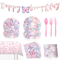 Assiettes en papier jetables personnalisées sur le thème du papillon rose Vaisselle de première qualité pour les fêtes d'anniversaire