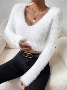 Haut court <span class=keywords><strong>sexy</strong></span> et décontracté pour femmes, mini <span class=keywords><strong>pull</strong></span> à manches longues, <span class=keywords><strong>pull</strong></span> en tricot, chandails en acrylique uni de style formel - Product Image 4