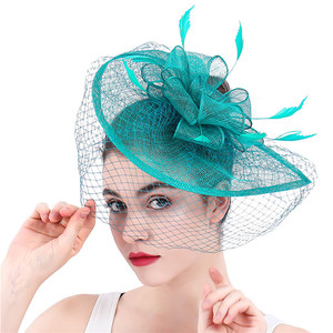 Sinamay – chapeaux de fascinateur à la mode avec pince à cheveux pour femmes, kucky, derby, église, avec voile et plumes - Product Image 1