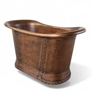 <span class=keywords><strong>Vasca</strong></span> da Bagno in Rame Martellato a Mano su Misura con Cinghie Rivettate per Progetti di Bagni di Ville di Lusso - Product Image 3