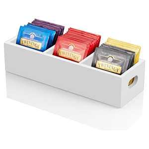 Porta Bustine di Tè in Legno Bianco, Organizzatore per Bustine di Tè, <span class=keywords><strong>Contenitore</strong></span> con Scomparti, Scatola Porta Tè da Bancone - Product Image 1