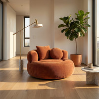 Fauteuil individuel rond de luxe sur mesure en velours côtelé caramel, fauteuil paresseux moderne et minimaliste pour salon