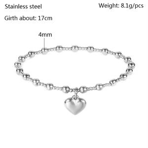 <span class=keywords><strong>Linsa</strong></span> Fashion 18K Chapado en oro Elasticidad ajustable Pulsera con cuentas de 4mm Nuevo brazalete de acero inoxidable que no se decolora con corazón - Product Image 5