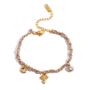 Pulsera de Moda con Dijes, Cuerda Dorada y Morada, Trébol de Cuatro Hojas, Colgante de Árbol de Coco, Joyería de Regalo - Product Image 5