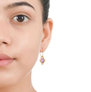 Pendientes de Plata de Ley Vermeil con Baño de Oro y Amatista, Joyería de Moda Geométrica de Tendencia para Mujer, Hechos a Mano - Product Image 2
