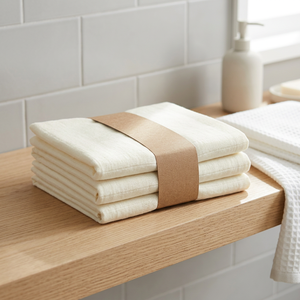 Serviettes de cuisine en coton crème avec motif gaufré marron, tissées rectangulaires, lavables en machine, séchage rapide, 100% coton - Product Image 1