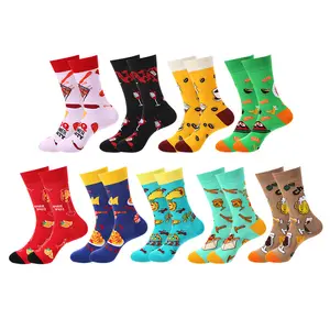 Whale Wholesale Food Themed Patterns Happy Socks Orange Sushi Coffee Red Wine Barbecue Beer Chips Pasta Pizza Taco Unisex Socks