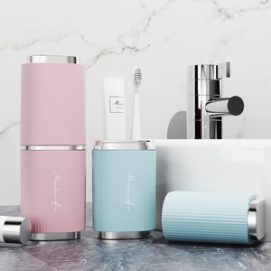 Dual-Layer Simple Eco-Friendly <b>Plastic</b> Mouthwash/Cup for Home Travel Wash Cup <b>Set</b> Double Storage Box - Product Image 3