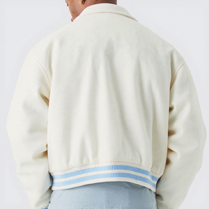 Men's Winter College for Varsity Jacket Blue Embroidered Letter <b>Turn</b>-down Collar <b>Button</b> Front Windproof Preppy Outerwear - Product Image 3
