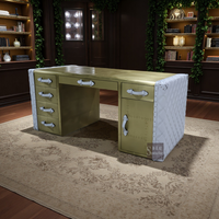 Bureau aviateur industriel personnalisé avec tiroirs en cuir véritable blanc grain supérieur avec table de direction de bureau en métal et laiton
